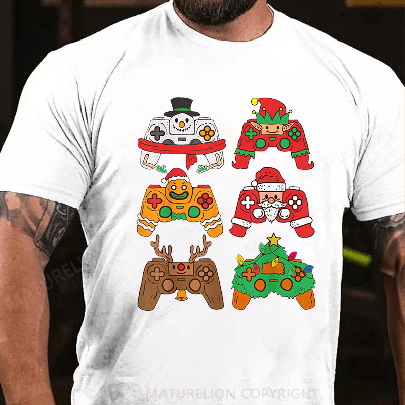 Maturelion Christmas T-Shirt Christmas Santa Elf Gaming Controllers Snowman Boys Kids T-Shirt