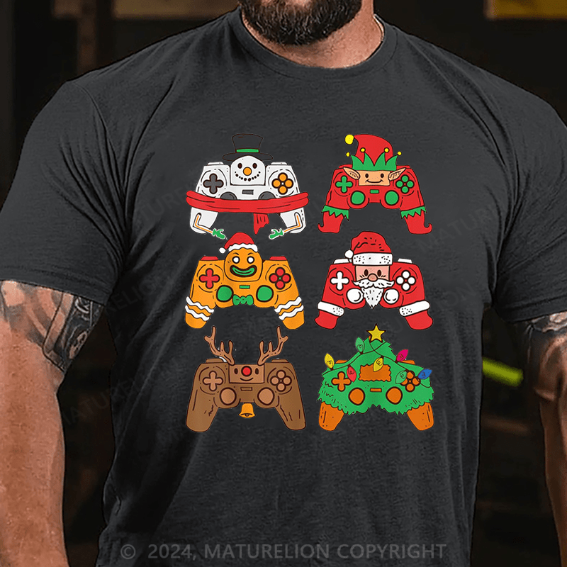 Maturelion Christmas T-Shirt Christmas Santa Elf Gaming Controllers Snowman Boys Kids T-Shirt