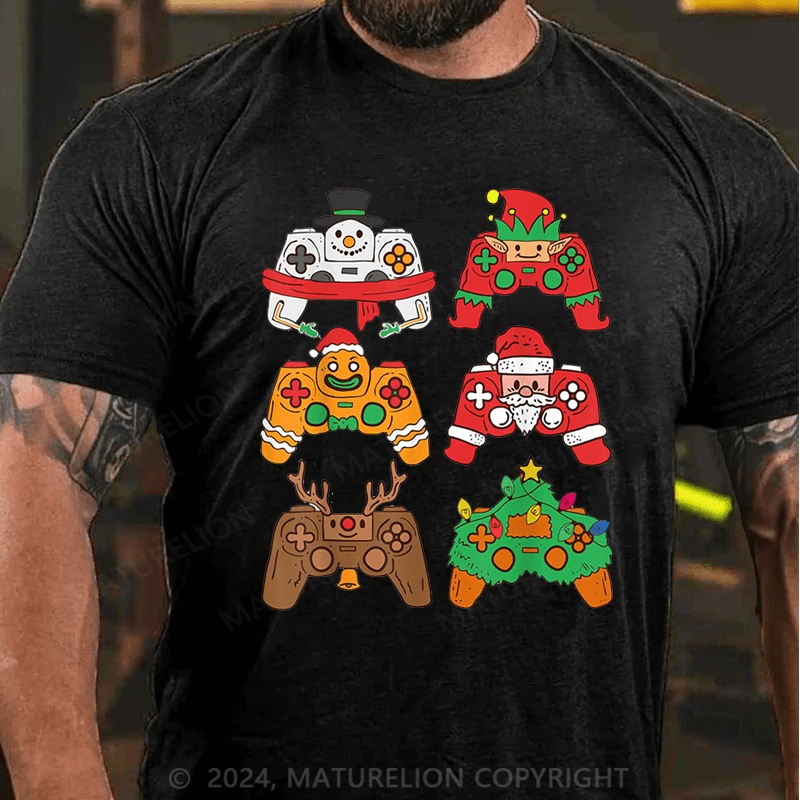 Maturelion Christmas T-Shirt Christmas Santa Elf Gaming Controllers Snowman Boys Kids T-Shirt