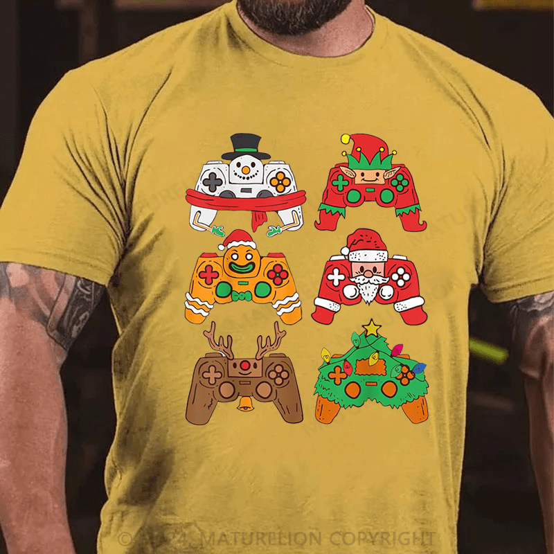 Maturelion Christmas T-Shirt Christmas Santa Elf Gaming Controllers Snowman Boys Kids T-Shirt