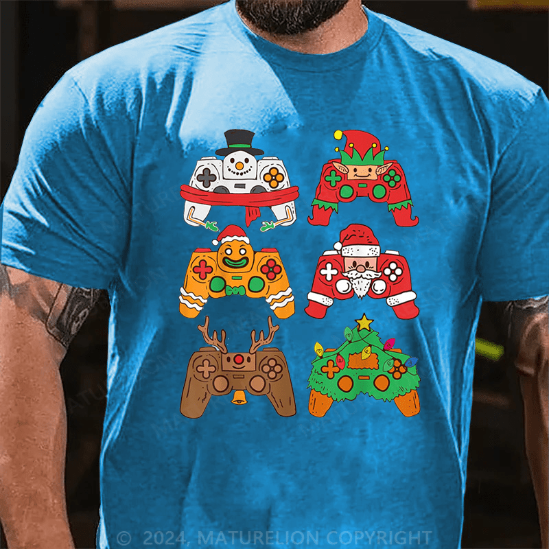 Maturelion Christmas T-Shirt Christmas Santa Elf Gaming Controllers Snowman Boys Kids T-Shirt