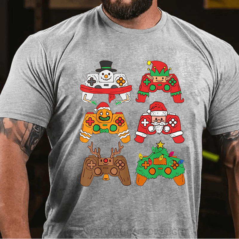 Maturelion Christmas T-Shirt Christmas Santa Elf Gaming Controllers Snowman Boys Kids T-Shirt