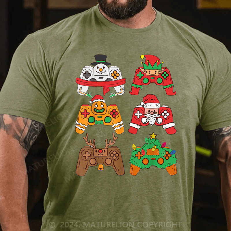 Maturelion Christmas T-Shirt Christmas Santa Elf Gaming Controllers Snowman Boys Kids T-Shirt