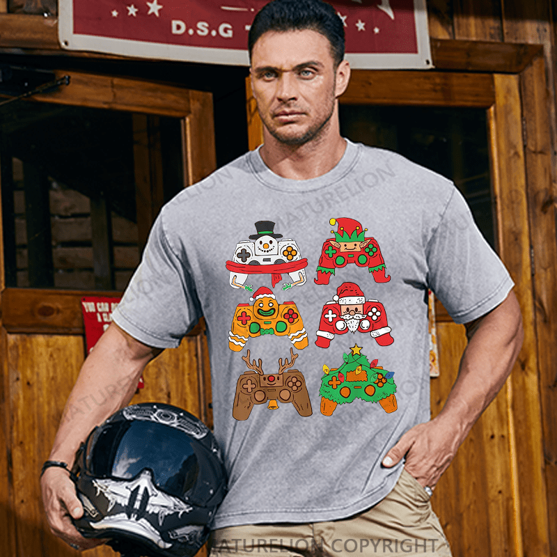 Maturelion Christmas T-Shirt Christmas Santa Elf Gaming Controllers Snowman Boys Kids T-Shirt