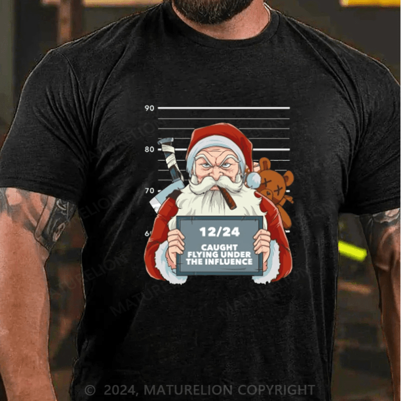 Maturelion Christmas T-Shirt Funny Drunk Santa Claus Mugshot Naughty Santa Christmas T-Shirt