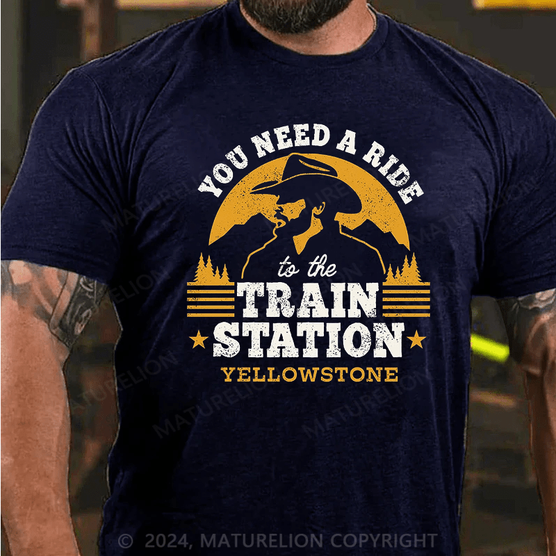 Maturelion Men's T-Shirt Yellowstone Wheelers Train Station T-Shirt
