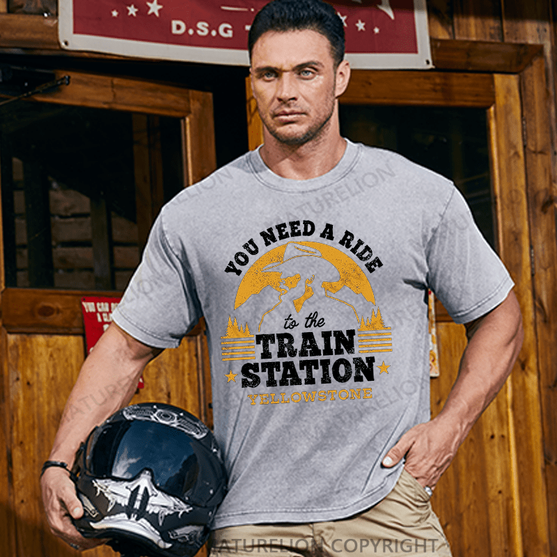 Maturelion Men's T-Shirt Yellowstone Wheelers Train Station T-Shirt