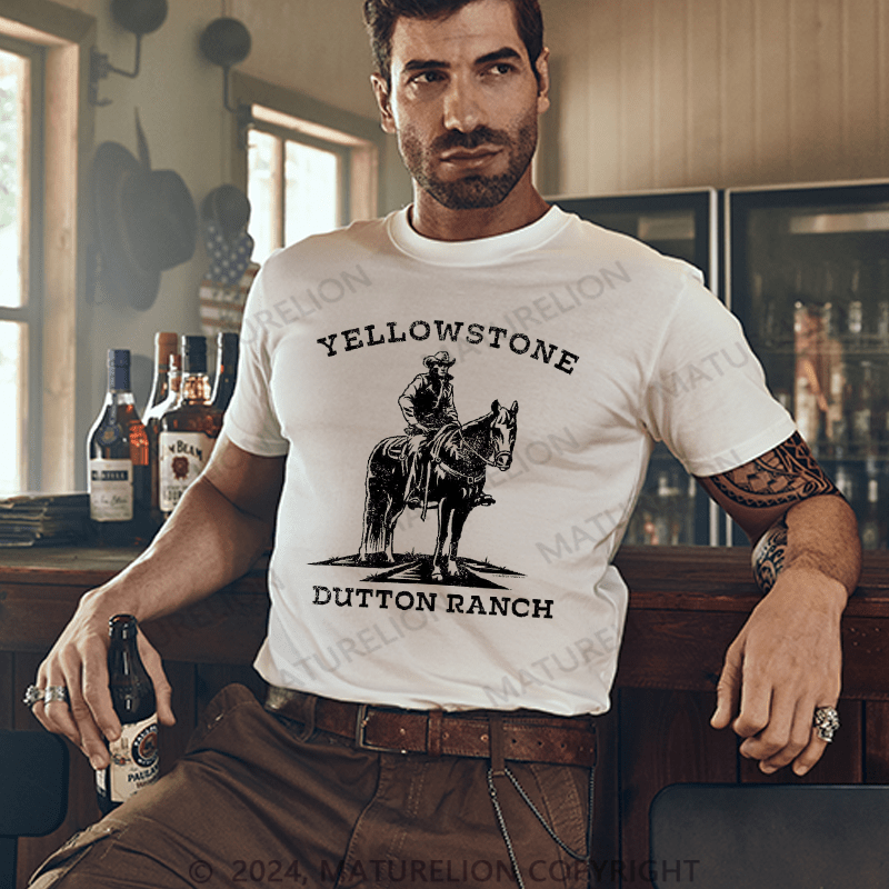 Maturelion Men's T-Shirt Yellowstone Dutton Ranch Cowboy Premium T-Shirt