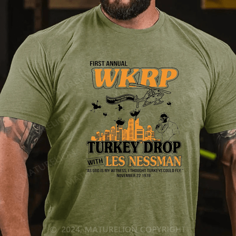 Maturelion Men's T-Shirt First Annual WKRP Turkey Drop Les Nessman T-Shirt