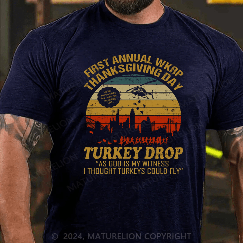 Maturelion Men's T-Shirt First Annual WKRP Thanksgiving Day Turkey Drop Vintage Retro T-Shirt