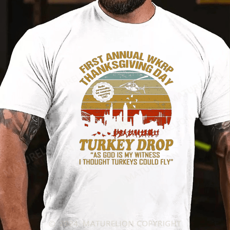 Maturelion Men's T-Shirt First Annual WKRP Thanksgiving Day Turkey Drop Vintage Retro T-Shirt
