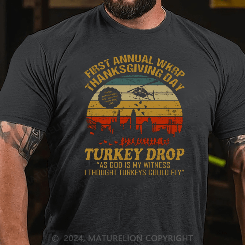 Maturelion Men's T-Shirt First Annual WKRP Thanksgiving Day Turkey Drop Vintage Retro T-Shirt