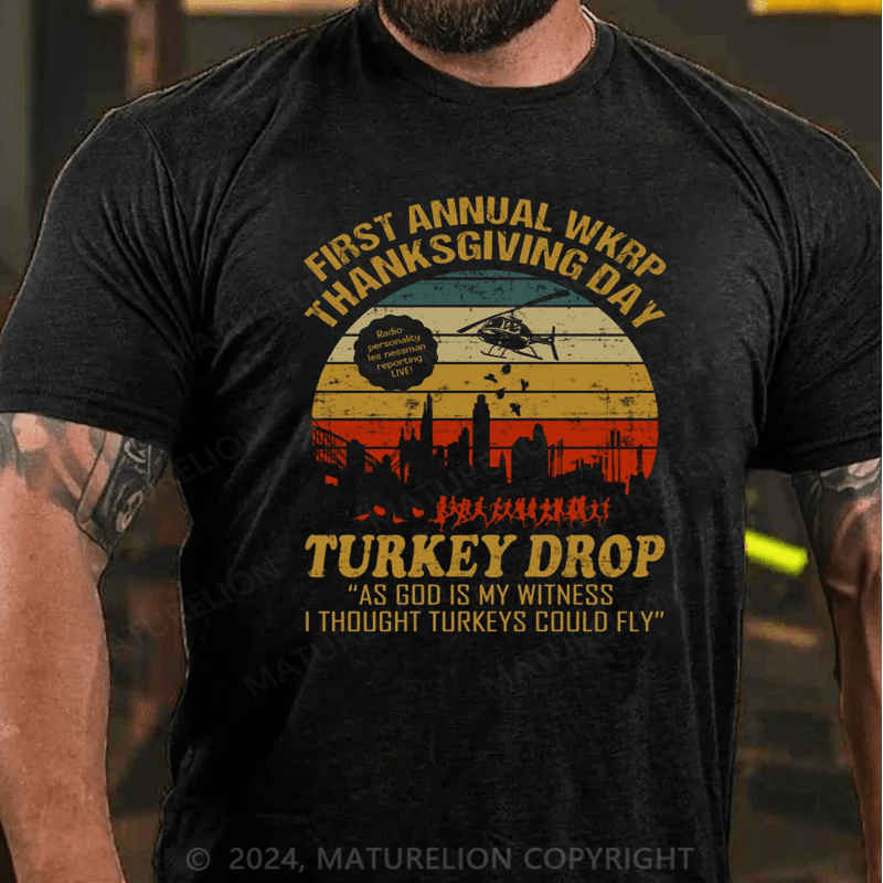 Maturelion Men's T-Shirt First Annual WKRP Thanksgiving Day Turkey Drop Vintage Retro T-Shirt