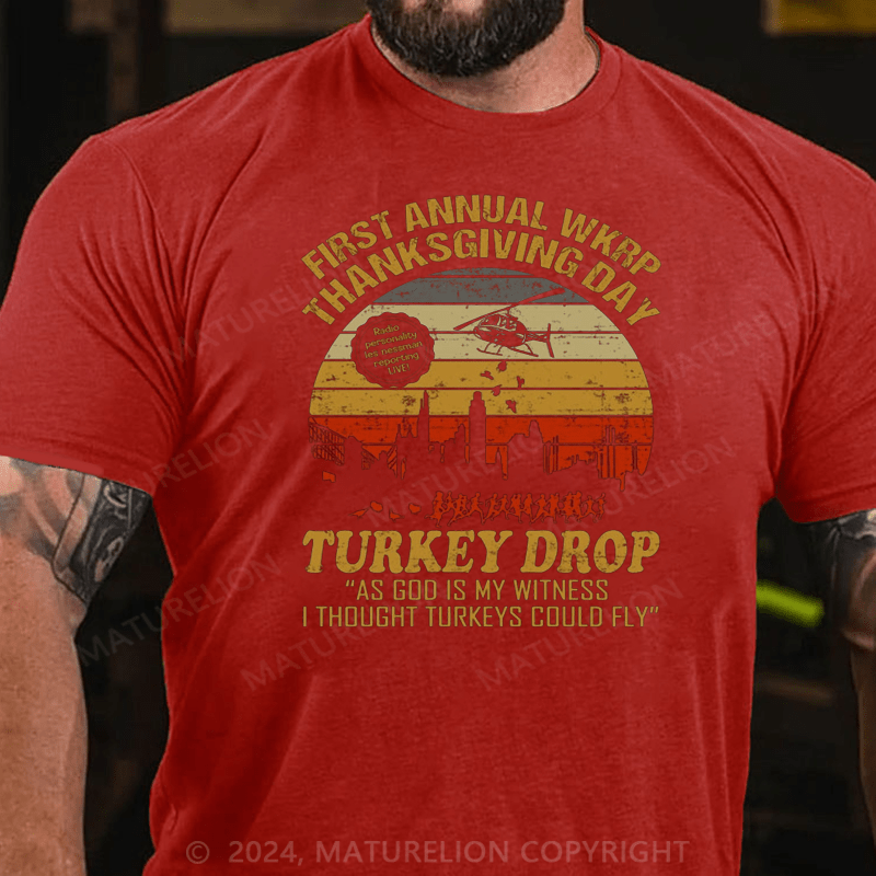 Maturelion Men's T-Shirt First Annual WKRP Thanksgiving Day Turkey Drop Vintage Retro T-Shirt