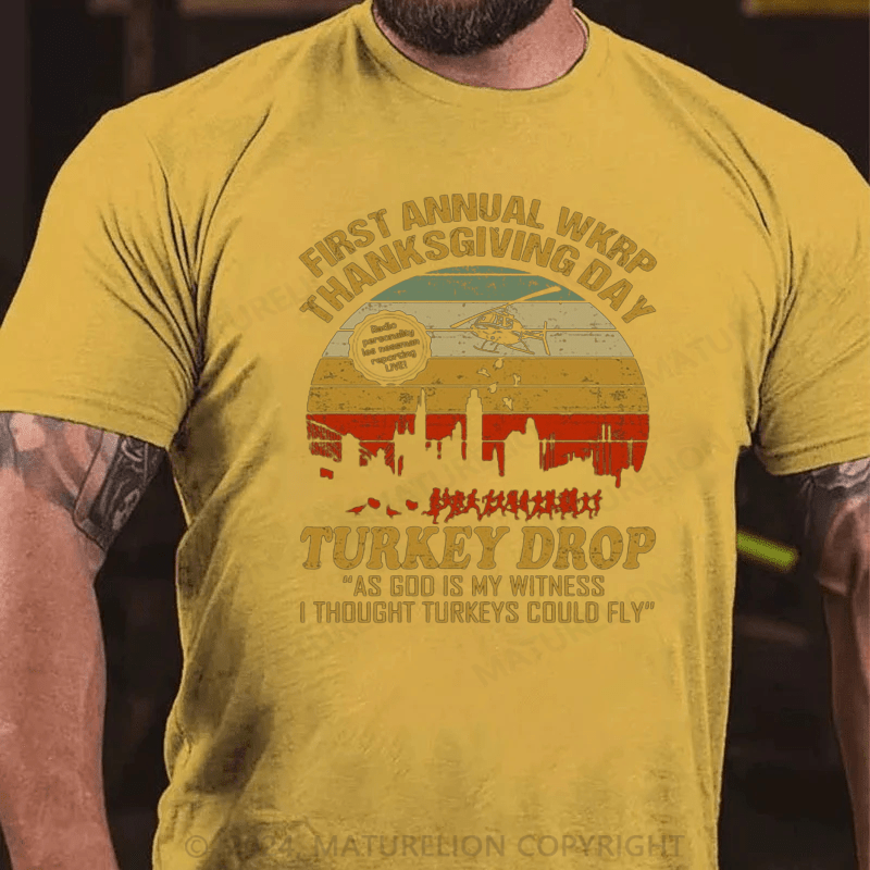 Maturelion Men's T-Shirt First Annual WKRP Thanksgiving Day Turkey Drop Vintage Retro T-Shirt
