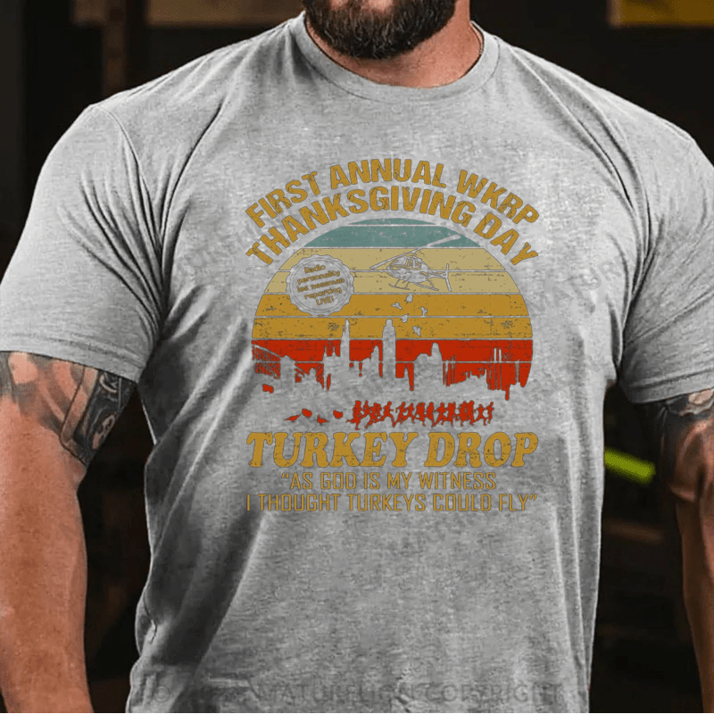 Maturelion Men's T-Shirt First Annual WKRP Thanksgiving Day Turkey Drop Vintage Retro T-Shirt