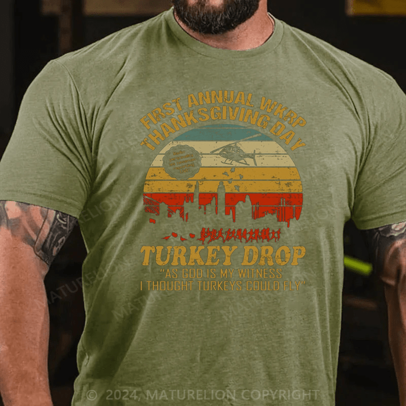 Maturelion Men's T-Shirt First Annual WKRP Thanksgiving Day Turkey Drop Vintage Retro T-Shirt