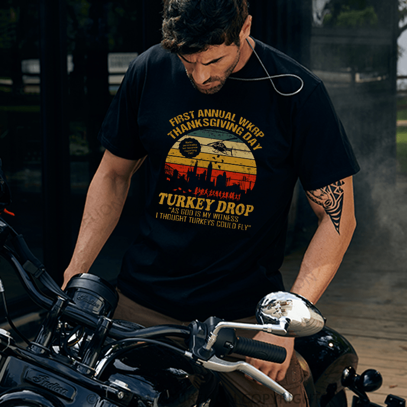 Maturelion Men's T-Shirt First Annual WKRP Thanksgiving Day Turkey Drop Vintage Retro T-Shirt