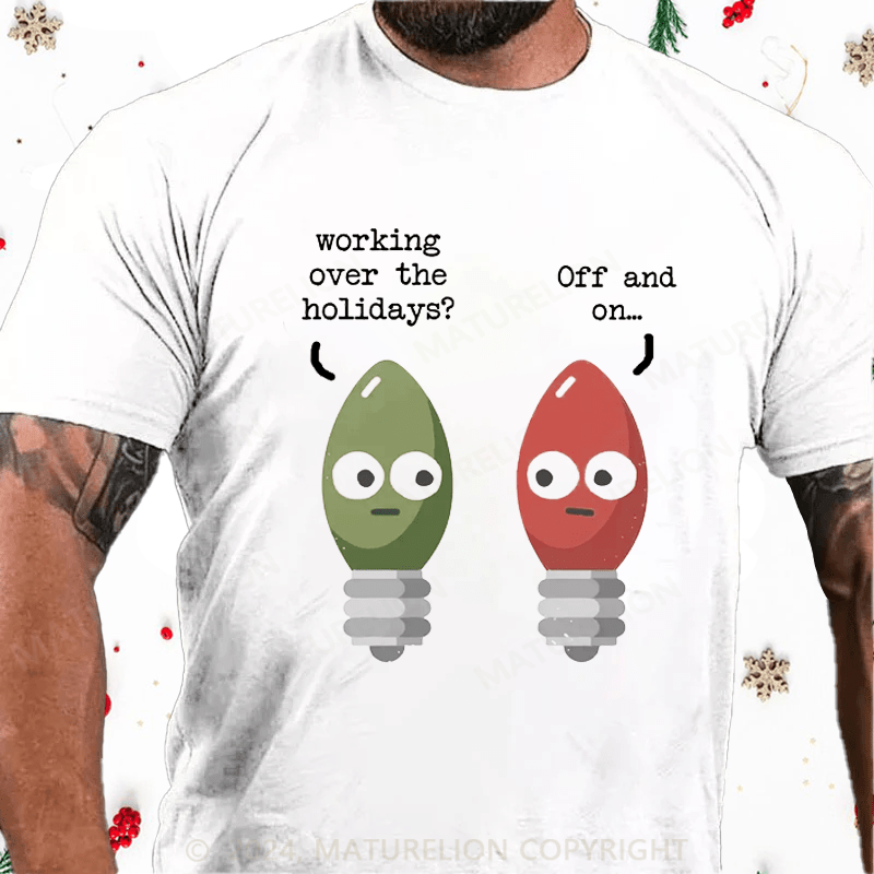 Maturelion Christmas T-Shirt Rerun Island Men's Christmas Working Holidays Short Sleeve Graphic Cotton T-Shirt
