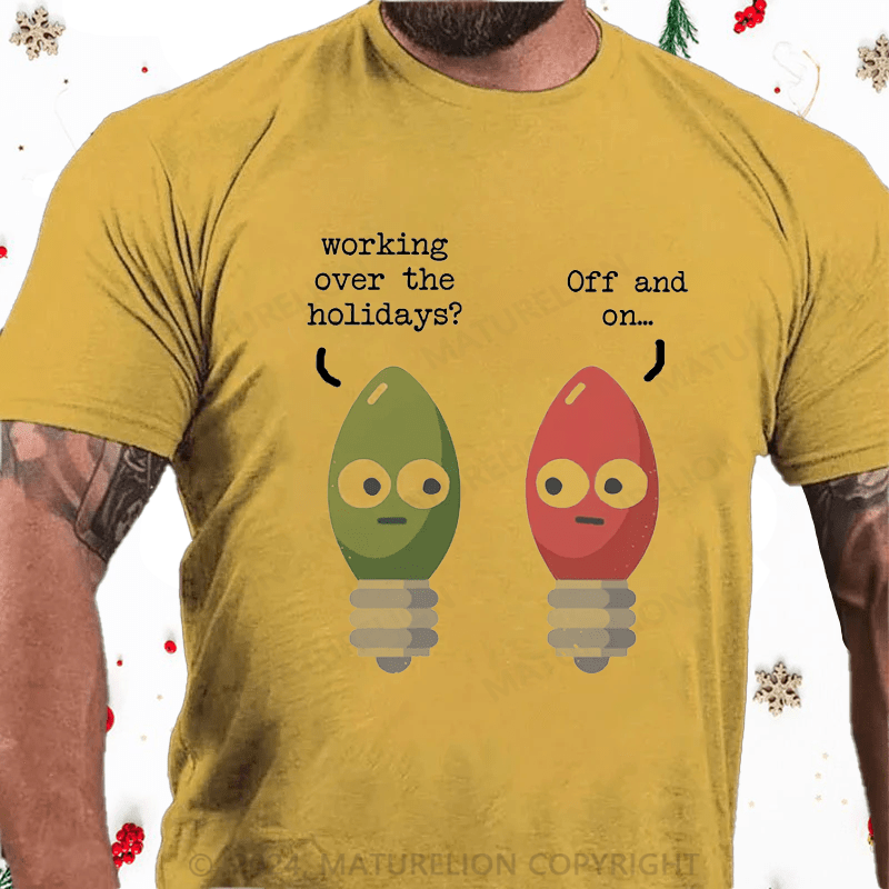 Maturelion Christmas T-Shirt Rerun Island Men's Christmas Working Holidays Short Sleeve Graphic Cotton T-Shirt
