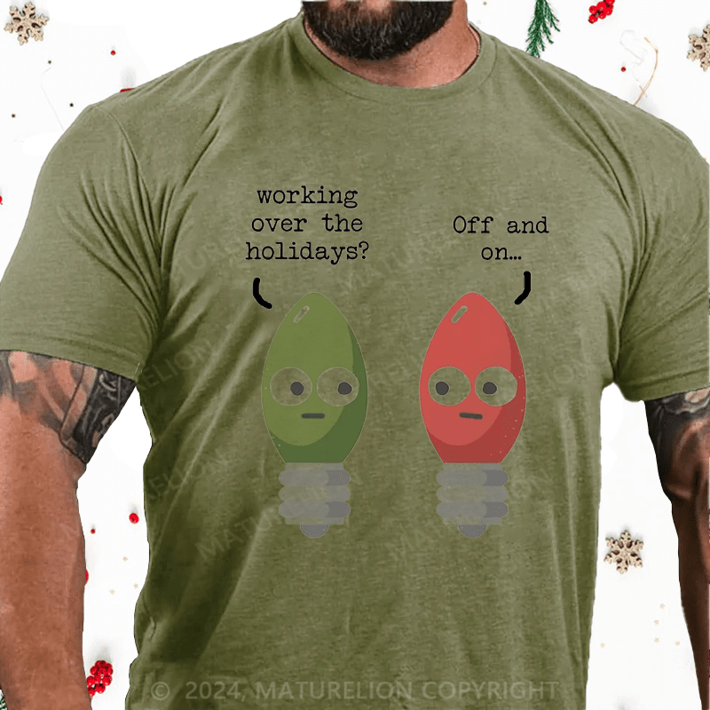 Maturelion Christmas T-Shirt Rerun Island Men's Christmas Working Holidays Short Sleeve Graphic Cotton T-Shirt