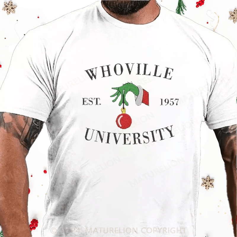 Maturelion Christmas T-Shirt Christmas Embroidery T-Shirt