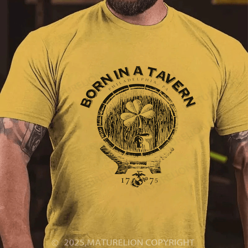 Maturelion St Patrick's T-shirt Born In A Tavern Shamrock T-shirt