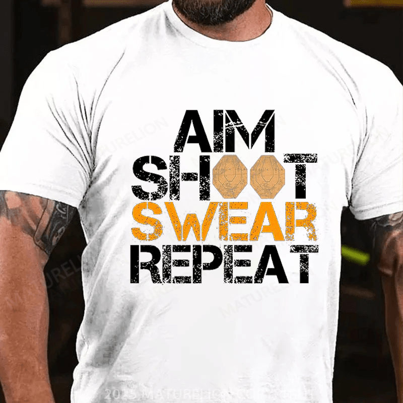 Maturelion Men's T-Shirt Aim Shoot Swear repeat Essential T-Shirt