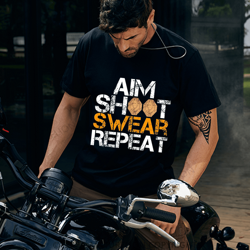Maturelion Men's T-Shirt Aim Shoot Swear repeat Essential T-Shirt