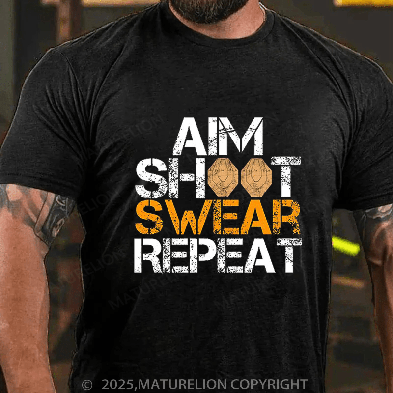 Maturelion Men's T-Shirt Aim Shoot Swear repeat Essential T-Shirt