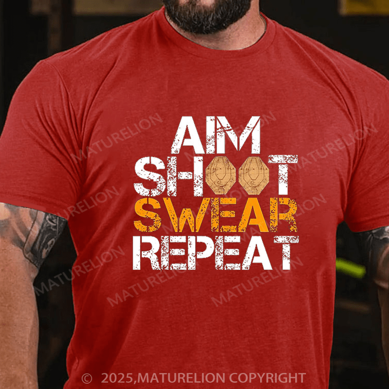 Maturelion Men's T-Shirt Aim Shoot Swear repeat Essential T-Shirt