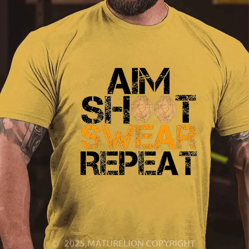 Maturelion Men's T-Shirt Aim Shoot Swear repeat Essential T-Shirt