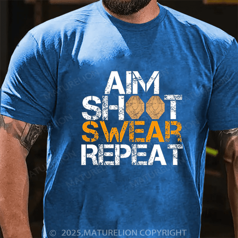 Maturelion Men's T-Shirt Aim Shoot Swear repeat Essential T-Shirt