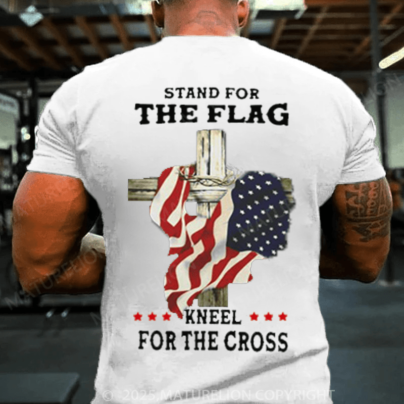 Maturelion Men's T-shirt Stand For The Flag Kneel For The Cross Classic 4th of july T-shirt(Free Customization)