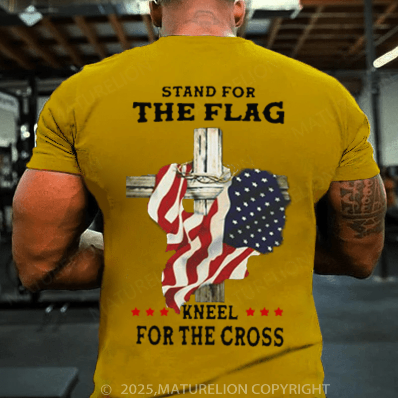 Maturelion Men's T-shirt Stand For The Flag Kneel For The Cross Classic 4th of july T-shirt(Free Customization)