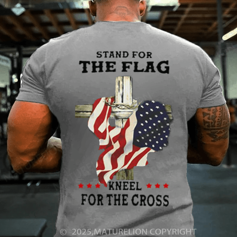Maturelion Men's T-shirt Stand For The Flag Kneel For The Cross Classic 4th of july T-shirt(Free Customization)