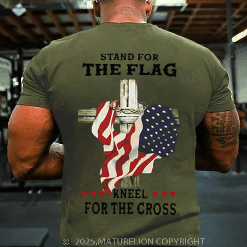 Maturelion Men's T-shirt Stand For The Flag Kneel For The Cross Classic 4th of july T-shirt(Free Customization)