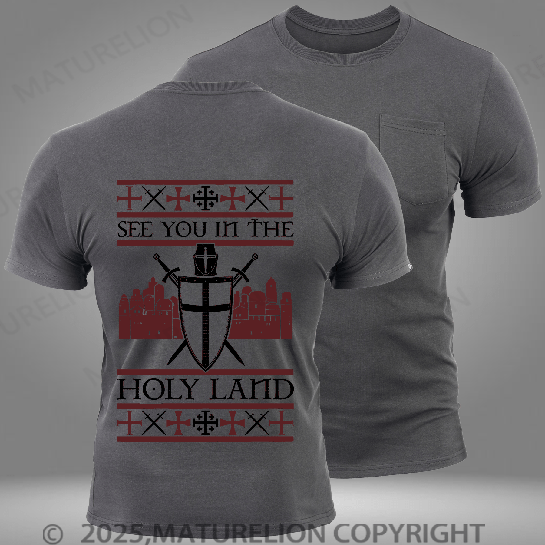 Maturelion Men's T-shirt Crusader See You In The Holy Land Pocket T-Shirt