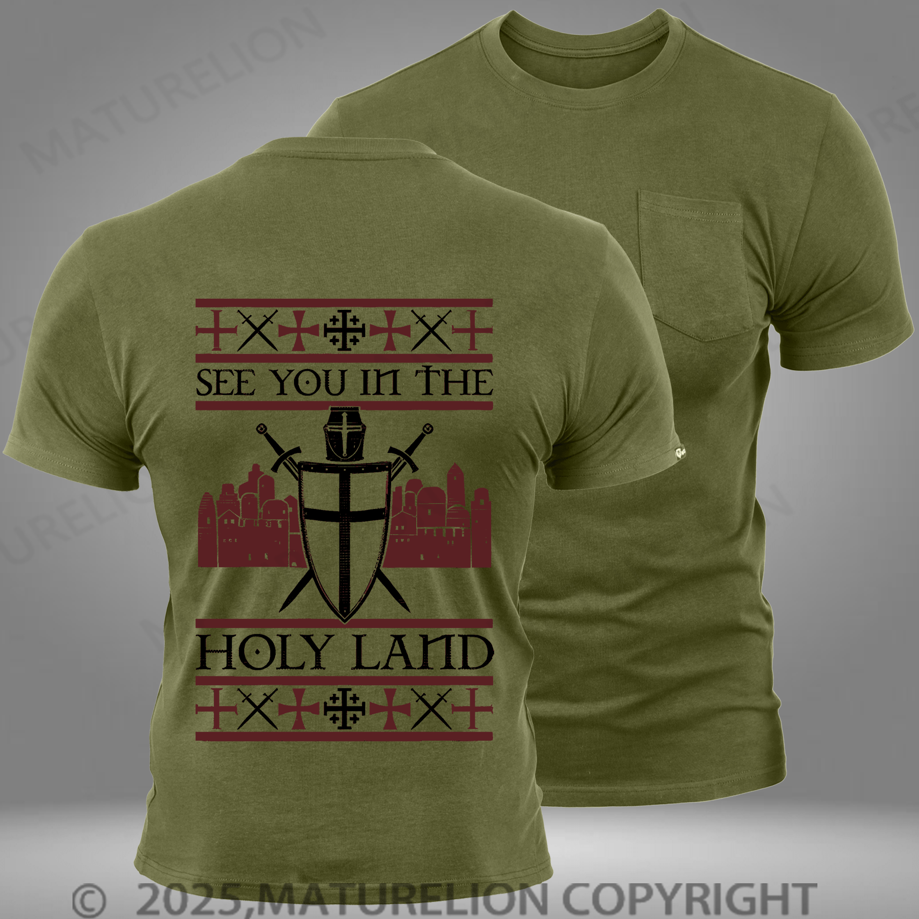 Maturelion Men's T-shirt Crusader See You In The Holy Land Pocket T-Shirt