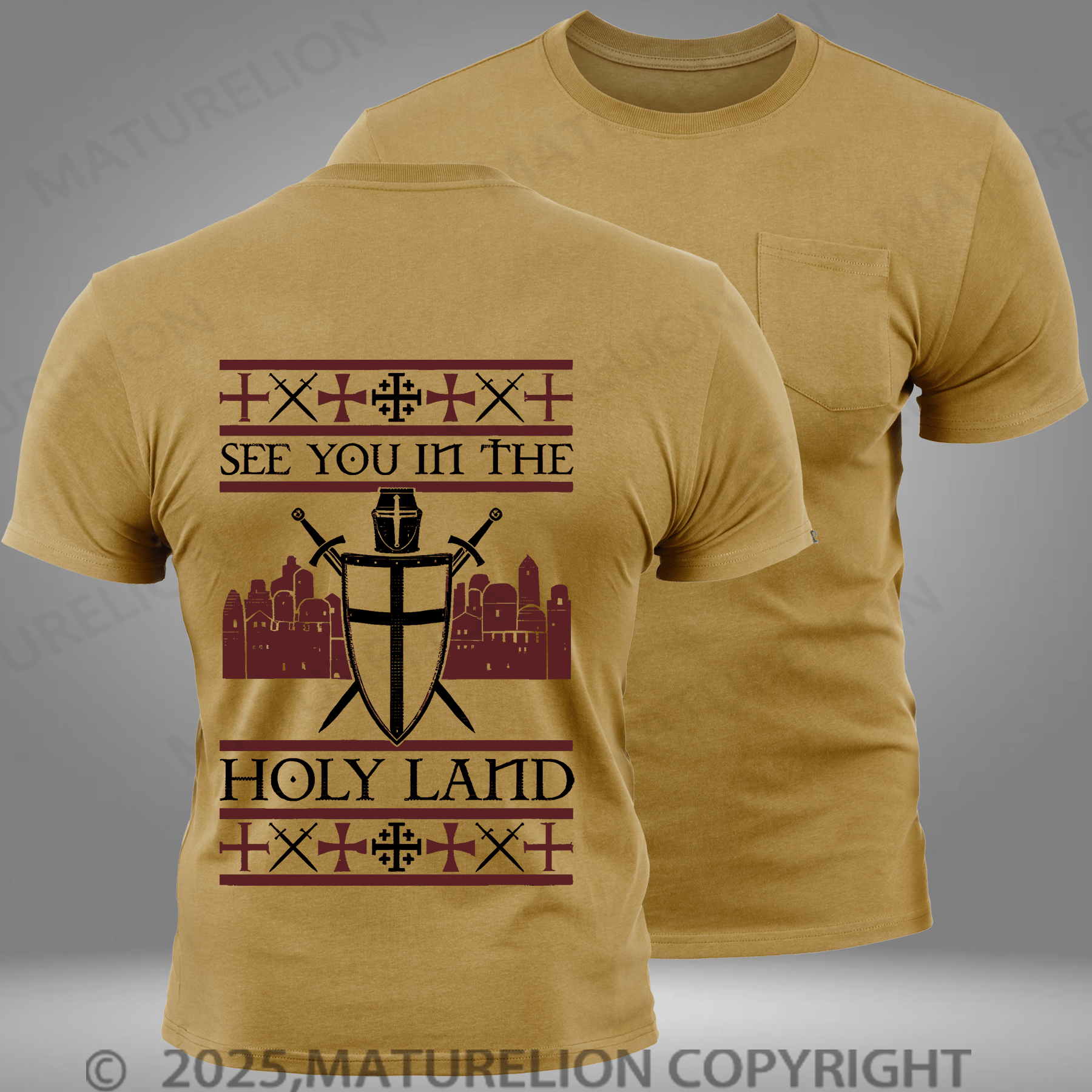 Maturelion Men's T-shirt Crusader See You In The Holy Land Pocket T-Shirt