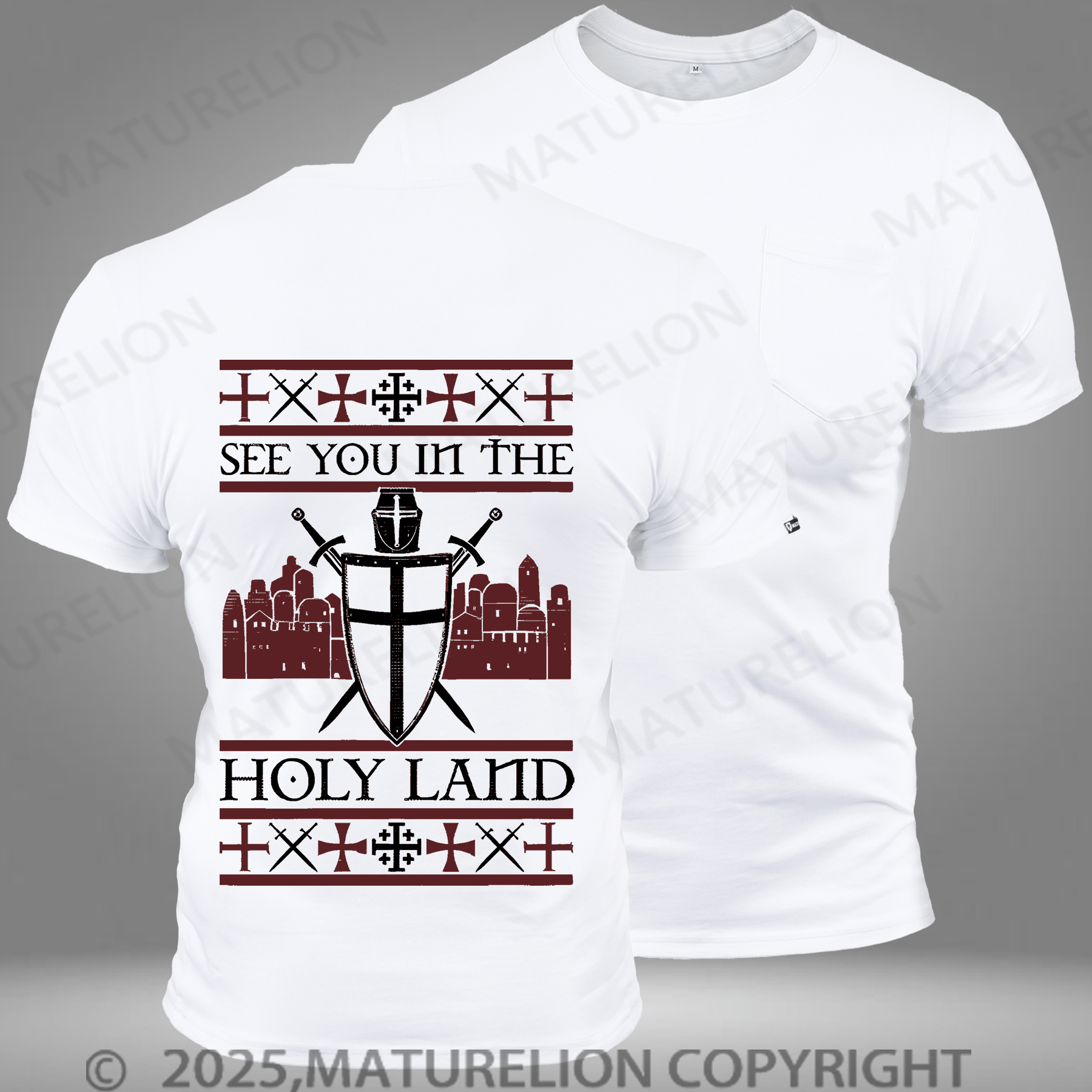 Maturelion Men's T-shirt Crusader See You In The Holy Land Pocket T-Shirt