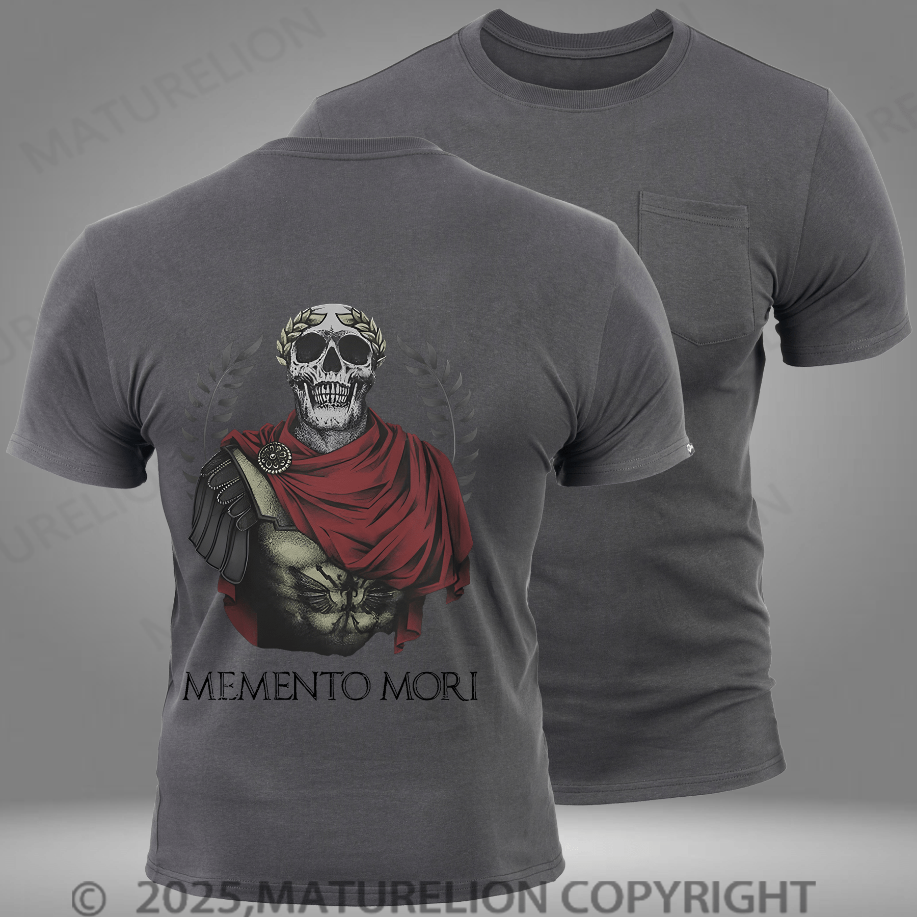 Maturelion Men's T-shirt Skull Roman General Wore Laurels Pocket T-Shirt
