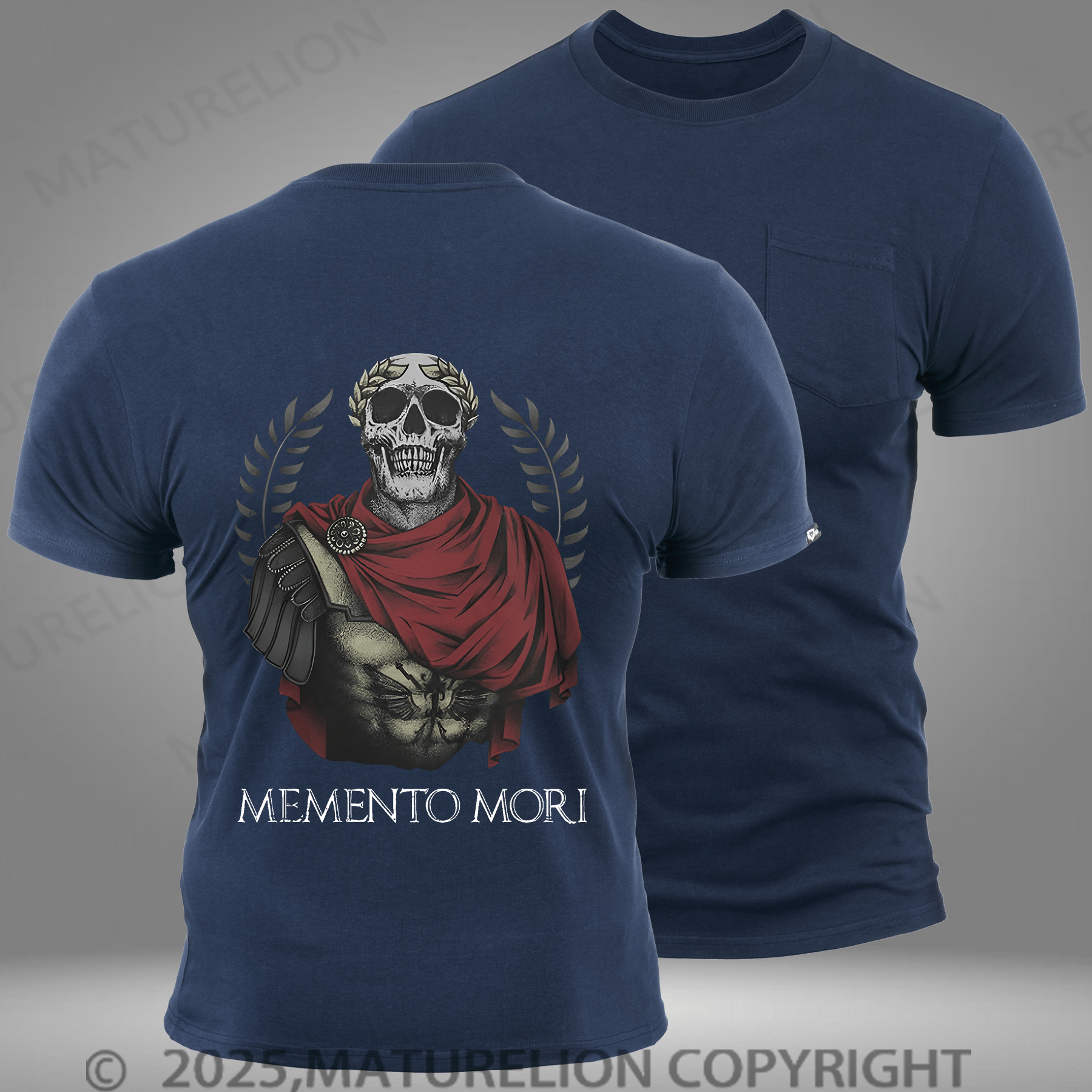 Maturelion Men's T-shirt Skull Roman General Wore Laurels Pocket T-Shirt