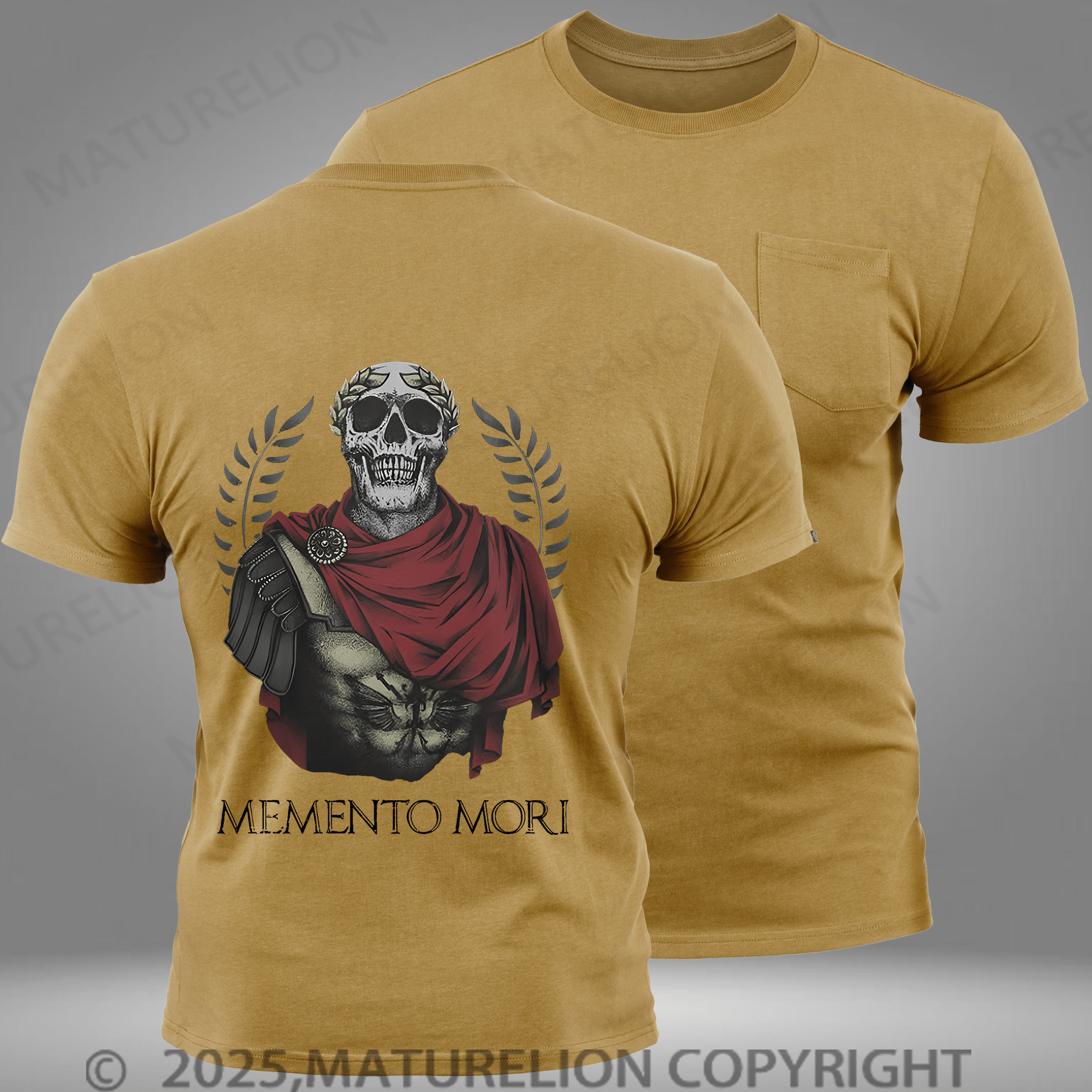 Maturelion Men's T-shirt Skull Roman General Wore Laurels Pocket T-Shirt