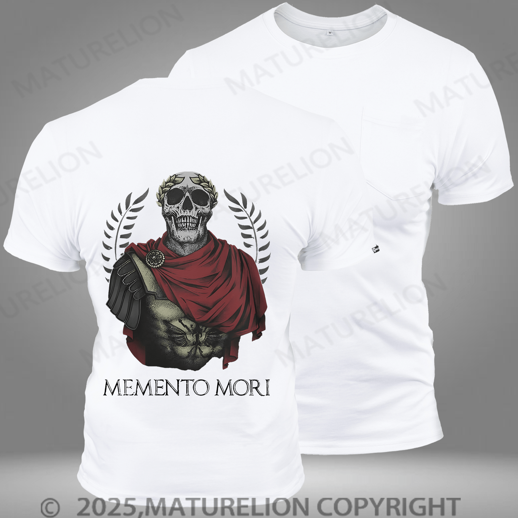 Maturelion Men's T-shirt Skull Roman General Wore Laurels Pocket T-Shirt