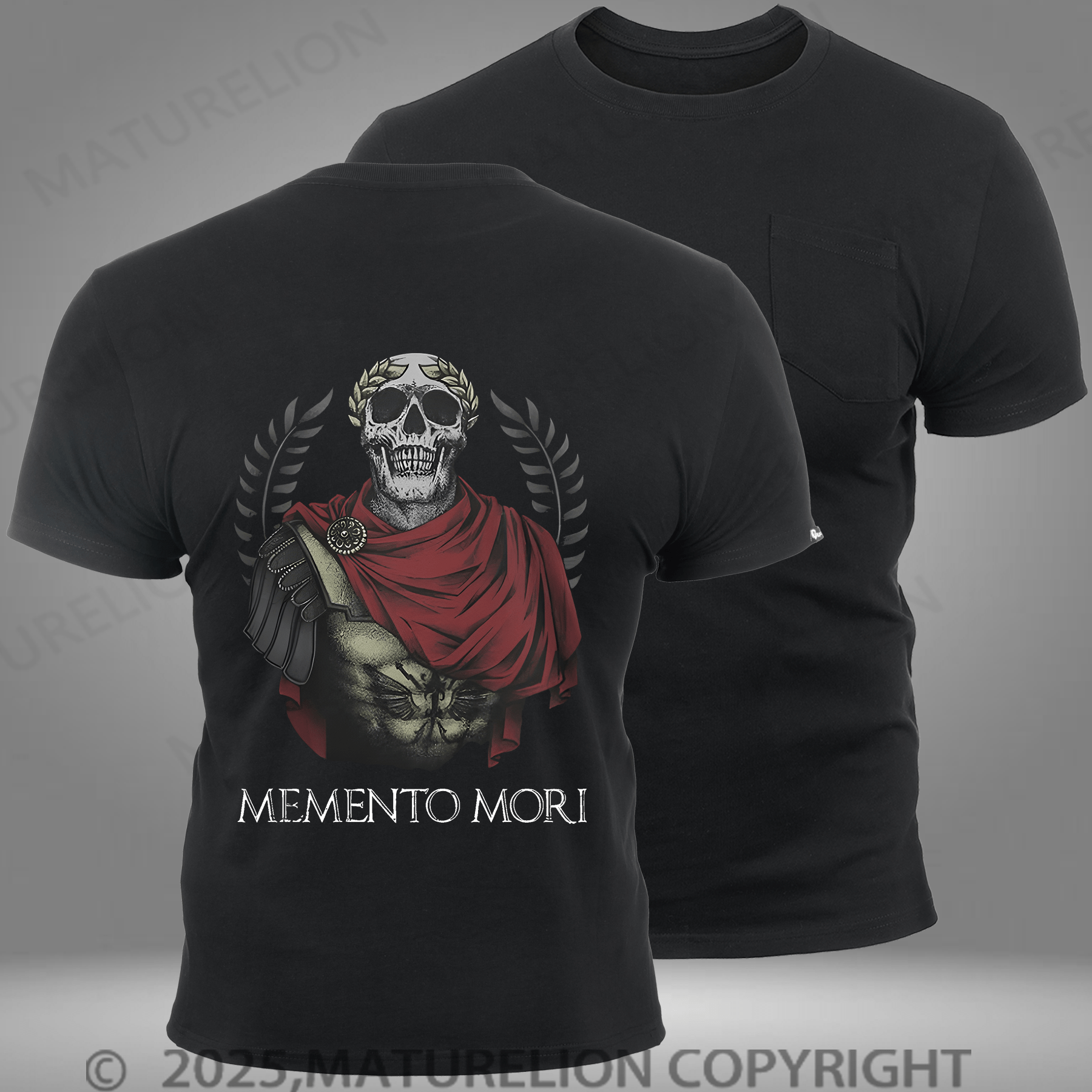 Maturelion Men's T-shirt Skull Roman General Wore Laurels Pocket T-Shirt