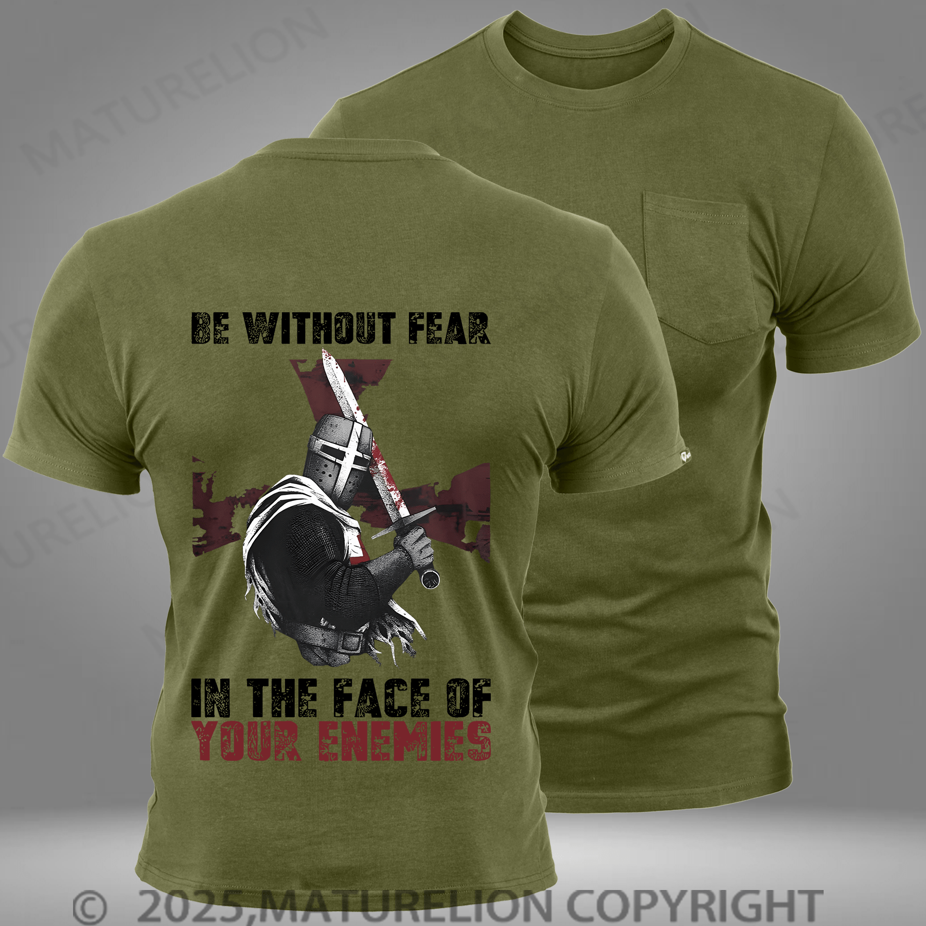 Maturelion Men's T-shirt Be Without Fear Pocket T-Shirt