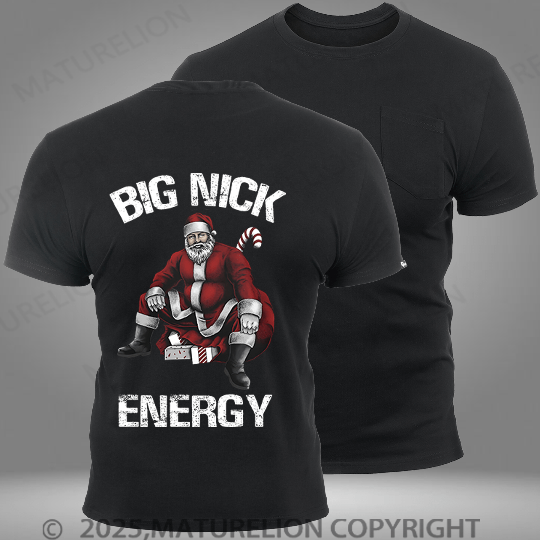 Maturelion Men's T-shirt Big Nick Energy Funny Santa Christmas Pocket T-Shirt