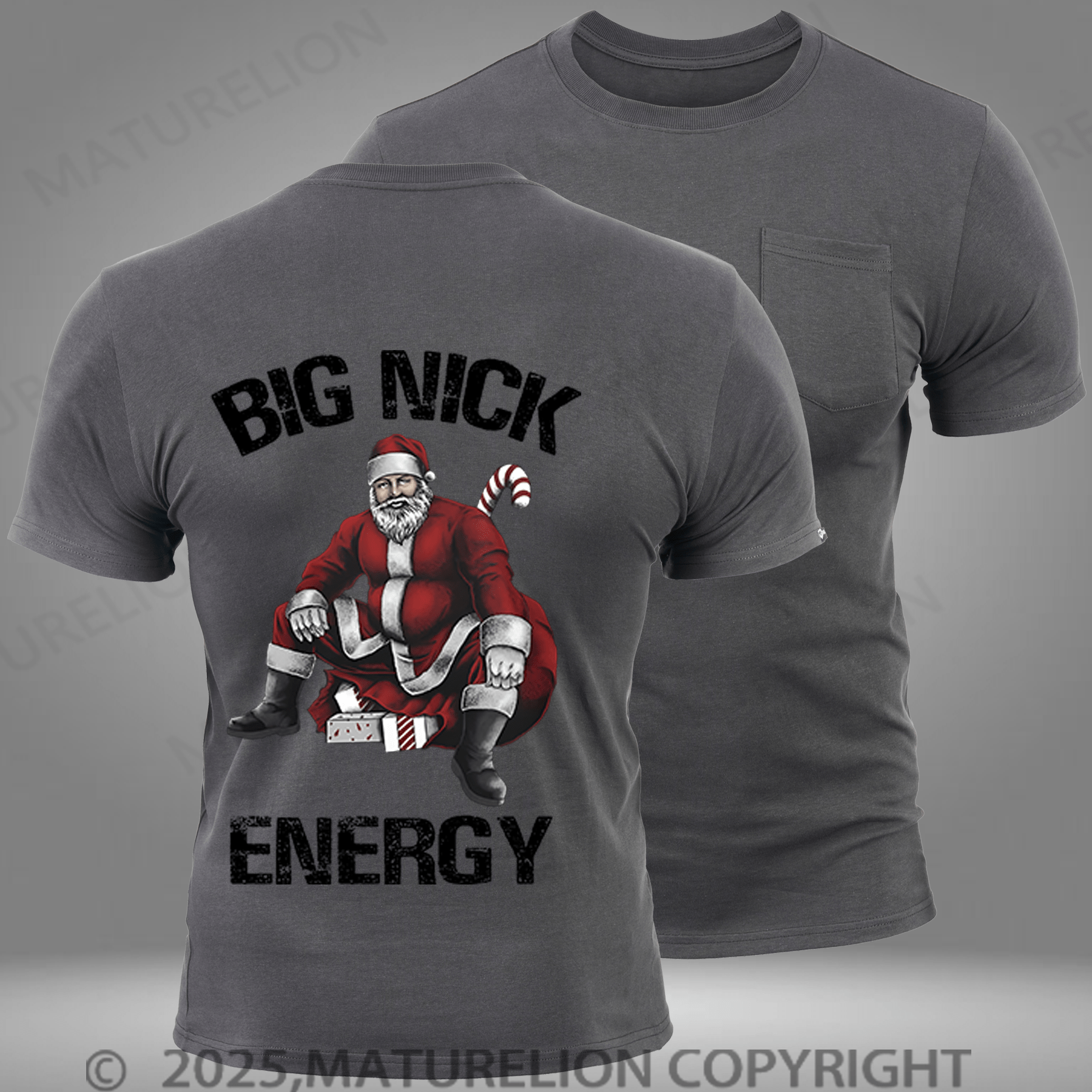 Maturelion Men's T-shirt Big Nick Energy Funny Santa Christmas Pocket T-Shirt