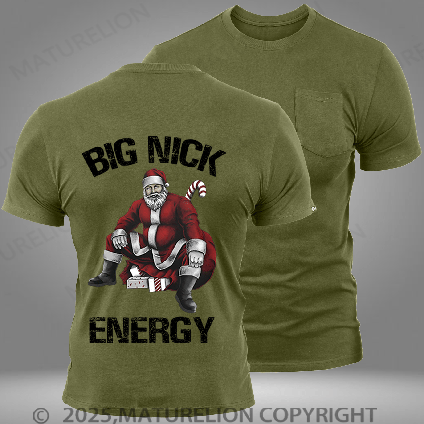Maturelion Men's T-shirt Big Nick Energy Funny Santa Christmas Pocket T-Shirt